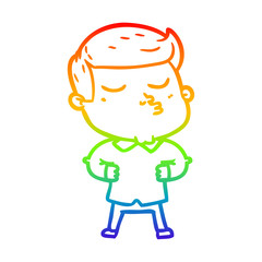 rainbow gradient line drawing cartoon model guy pouting