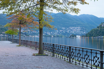 Como - The promenade of the City and lake Como in morning.