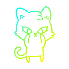 cold gradient line drawing cute cartoon cat