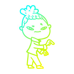 cold gradient line drawing cartoon woman
