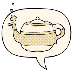 cartoon tea pot and speech bubble in comic book style