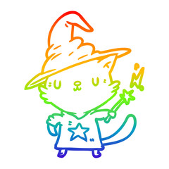 rainbow gradient line drawing magical amazing cat wizard