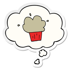 cartoon muffin and thought bubble as a printed sticker