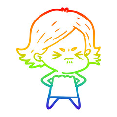 rainbow gradient line drawing cartoon angry girl