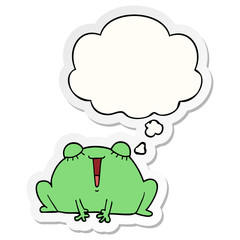 cute cartoon frog and thought bubble as a printed sticker