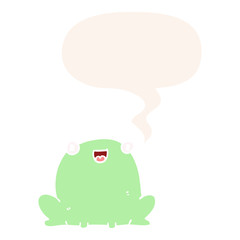 cute cartoon frog and speech bubble in retro style