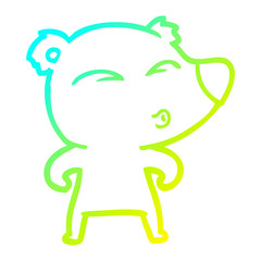 cold gradient line drawing cartoon whistling bear