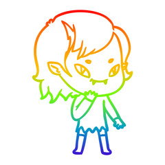 rainbow gradient line drawing cartoon friendly vampire girl considering