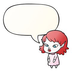 cartoon elf girl and pointy ears and speech bubble in smooth gradient style