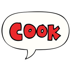 cartoon word cook and speech bubble