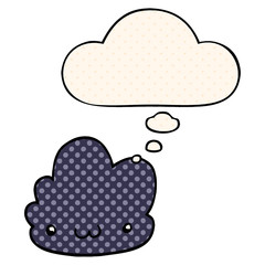 cute cartoon cloud and thought bubble in comic book style