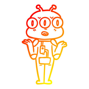 recommend clip art: warm gradient line drawing cartoon three eyed alien shrugging