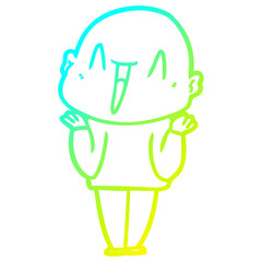 cold gradient line drawing happy cartoon bald man