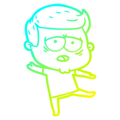 cold gradient line drawing cartoon tired man
