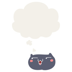 cartoon cat face and thought bubble in retro style