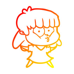 warm gradient line drawing cartoon whistling girl