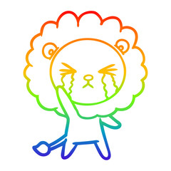 rainbow gradient line drawing cartoon crying lion