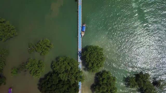 Aerial view of a pier on Railay in Thailand, Krabi province in the Andaman sea