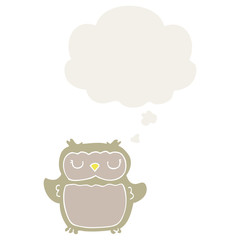cartoon owl and thought bubble in retro style