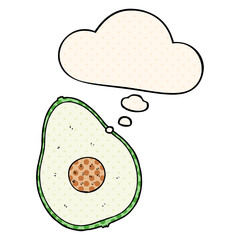 cartoon avocado and thought bubble in comic book style