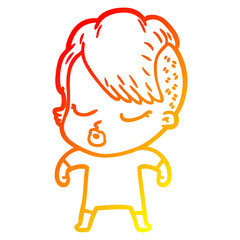 warm gradient line drawing cartoon pretty hipster girl