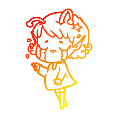 warm gradient line drawing cartoon crying alien girl