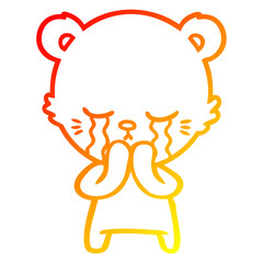 warm gradient line drawing crying cartoon bear