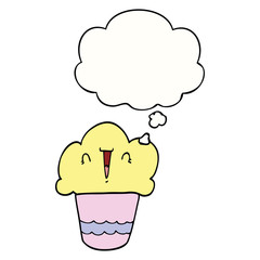 cartoon cupcake with face and thought bubble