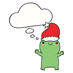 cute christmas frog and thought bubble