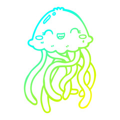 cold gradient line drawing cute cartoon jellyfish