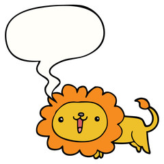 cute cartoon lion and speech bubble