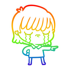 rainbow gradient line drawing cartoon woman crying