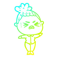cold gradient line drawing cartoon angry woman