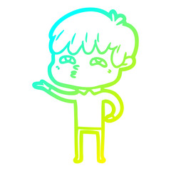 cold gradient line drawing cartoon curious man