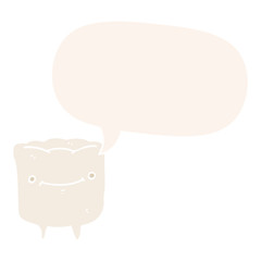 cartoon happy tooth and speech bubble in retro style