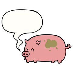 cute cartoon pig and speech bubble