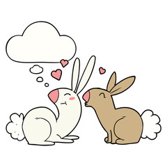cartoon rabbits in love and thought bubble
