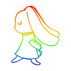 rainbow gradient line drawing cute cartoon rabbit