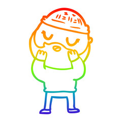rainbow gradient line drawing cartoon man with beard