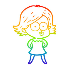 rainbow gradient line drawing cartoon girl pouting