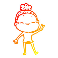 warm gradient line drawing cartoon peaceful old woman