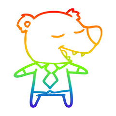 rainbow gradient line drawing cartoon bear wearing shirt and tie