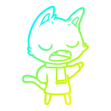 recommend clip art: cold gradient line drawing talking cat wearing winter clothes