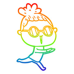 rainbow gradient line drawing cartoon woman wearing spectacles