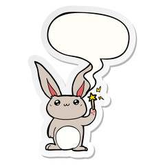 cute cartoon rabbit and speech bubble sticker