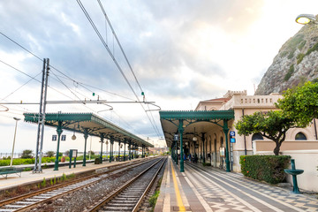 Taormina, Italy - May 14, 2018: Taormina Giardini Naxos railway station (Stazione di...