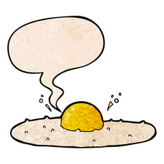 cartoon fried egg and speech bubble in retro texture style