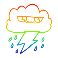rainbow gradient line drawing cartoon thunder weather cloud