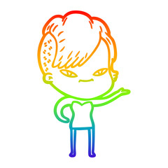 rainbow gradient line drawing cute cartoon girl with hipster haircut