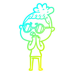 cold gradient line drawing cartoon annoyed woman